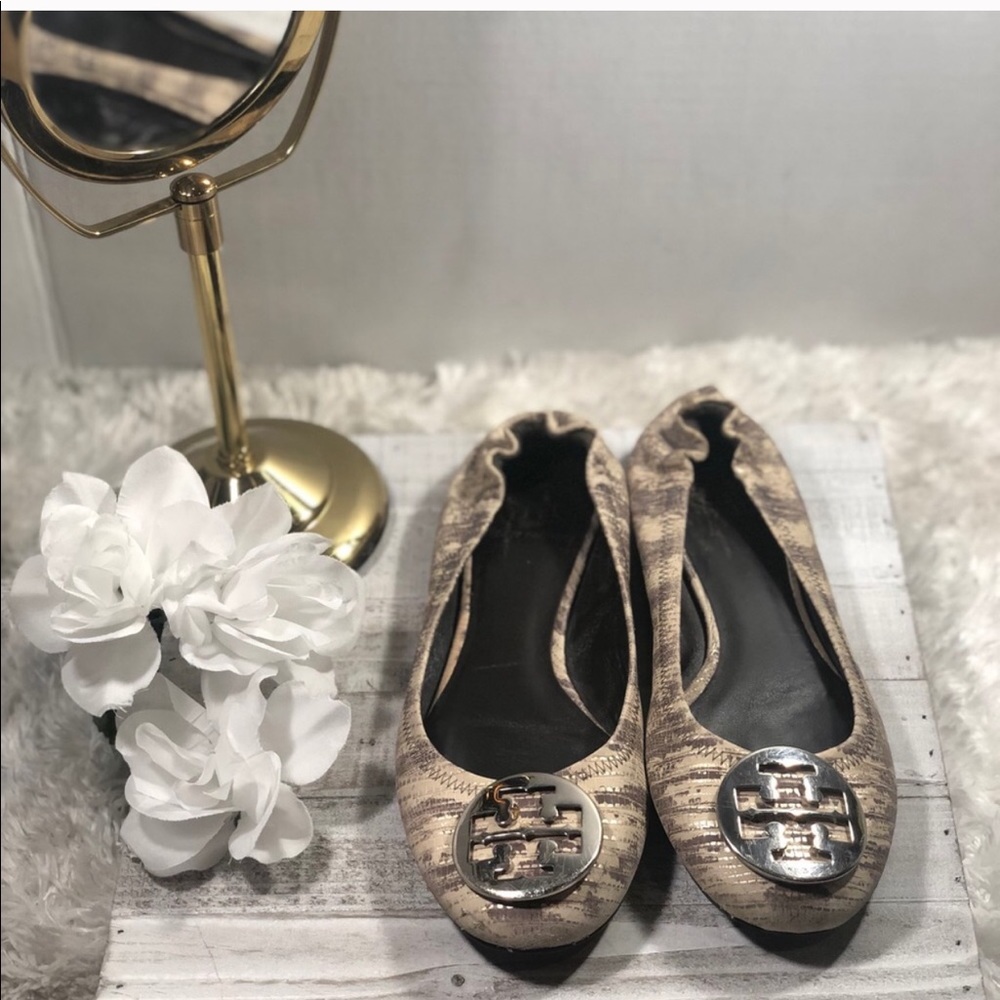 Tory Burch  Reva Flats - Cream, Gray, and Silver